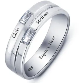 Sterling Silver 2 Custom Engraved Names Ring