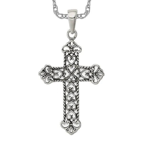 Sterling Silver  Fleur de Lis  Cross Pendant Nrcklace