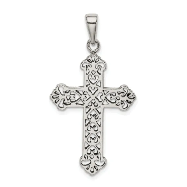 Sterling Silver  Fleur de Lis  Cross Pendant Nrcklace