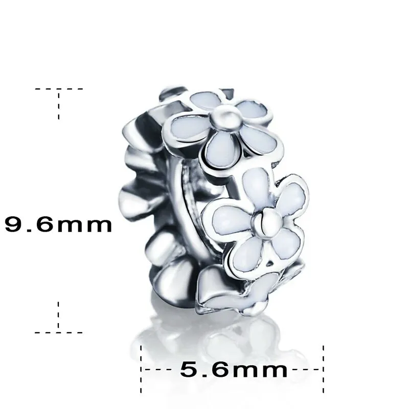 Sterling Silver Pandora Style White Daisy Spacer Charm