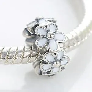 Sterling Silver Pandora Style White Daisy Spacer Charm