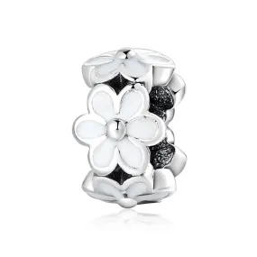 Sterling Silver Pandora Style White Daisy Spacer Charm