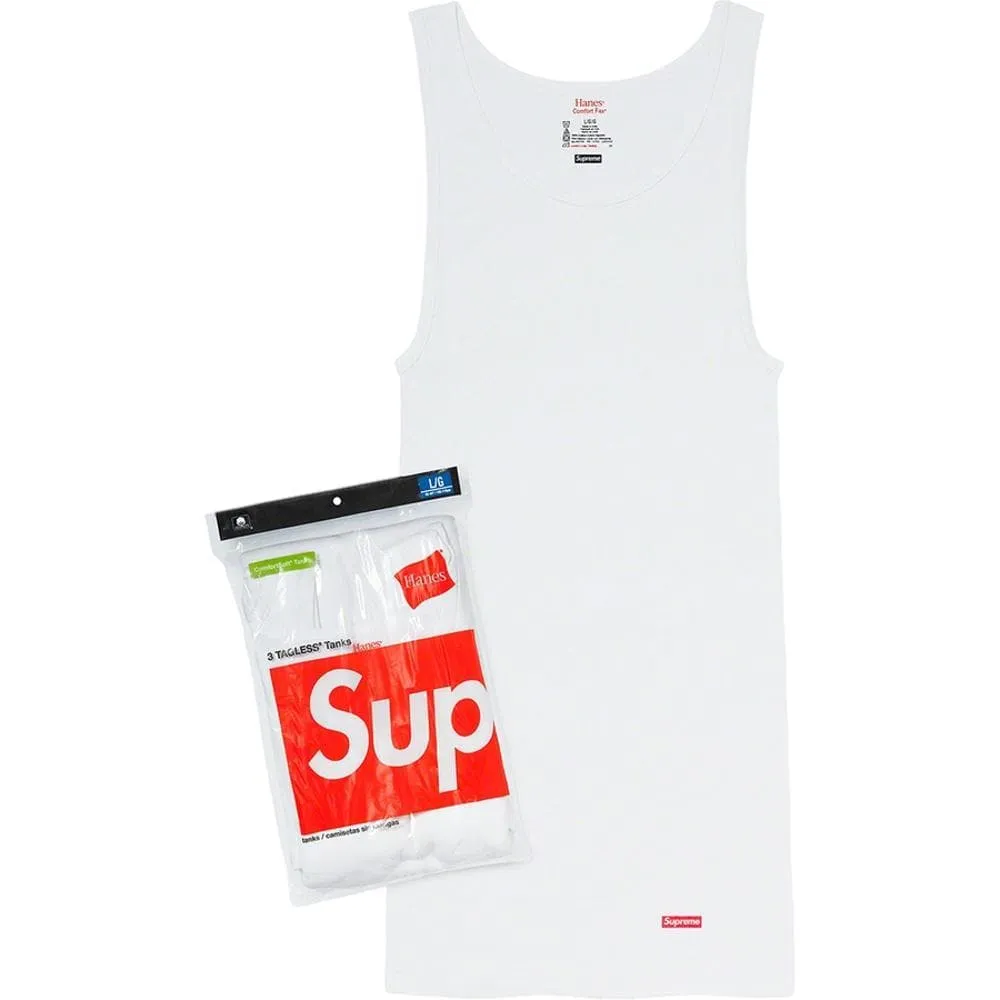 SUPREME HANES TAGLESS TANK TOP (3 PACK)-WHITE