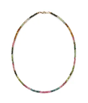 Tiny Beaded 14k Gold Necklace in Tourmaline