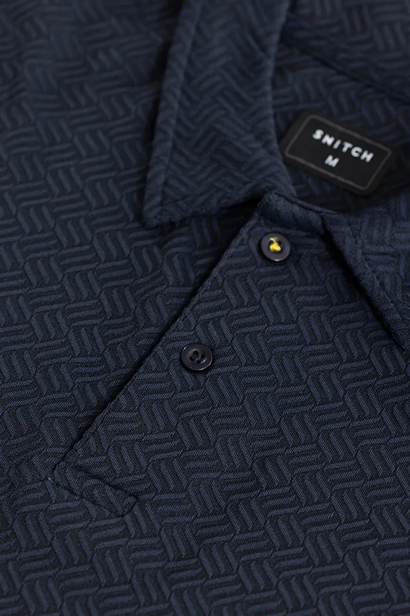 Triline Knit Navy Polo T-Shirt