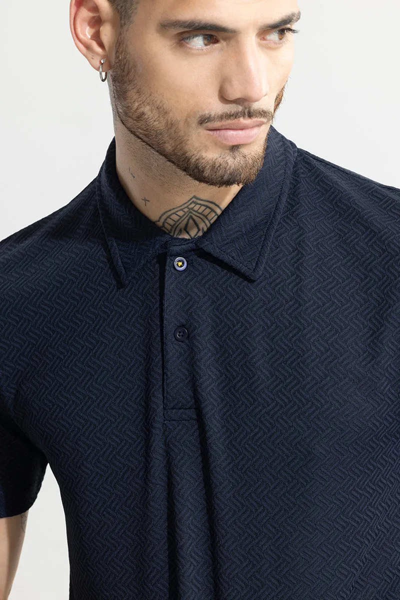 Triline Knit Navy Polo T-Shirt