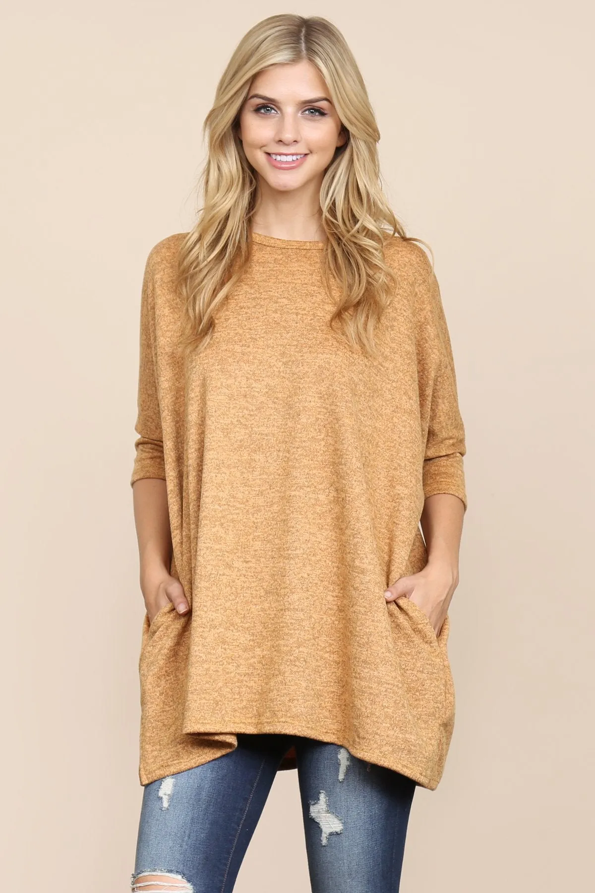 Two Tone Hacci Oversized Dropped Shoulder Pocket Tunic