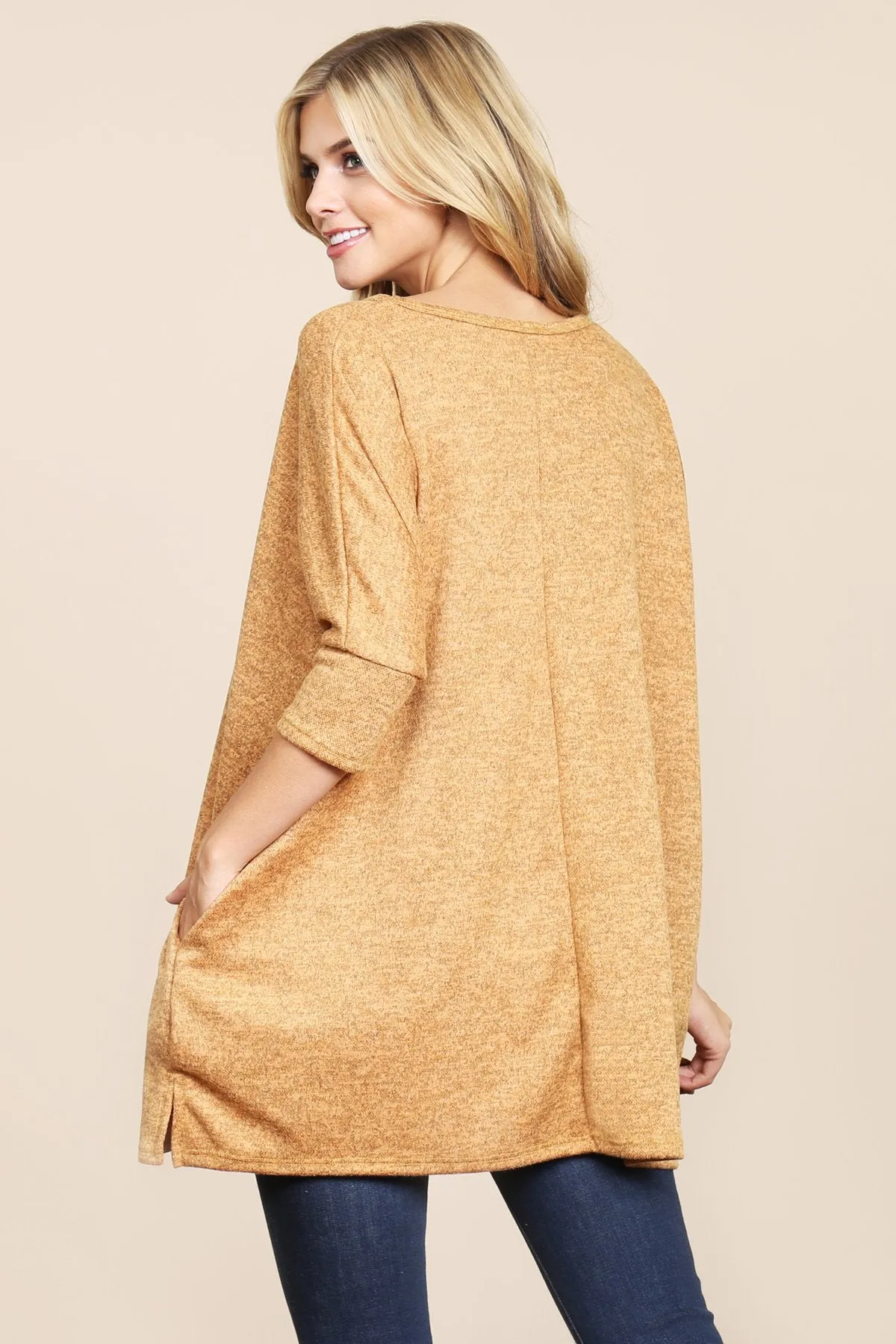 Two Tone Hacci Oversized Dropped Shoulder Pocket Tunic