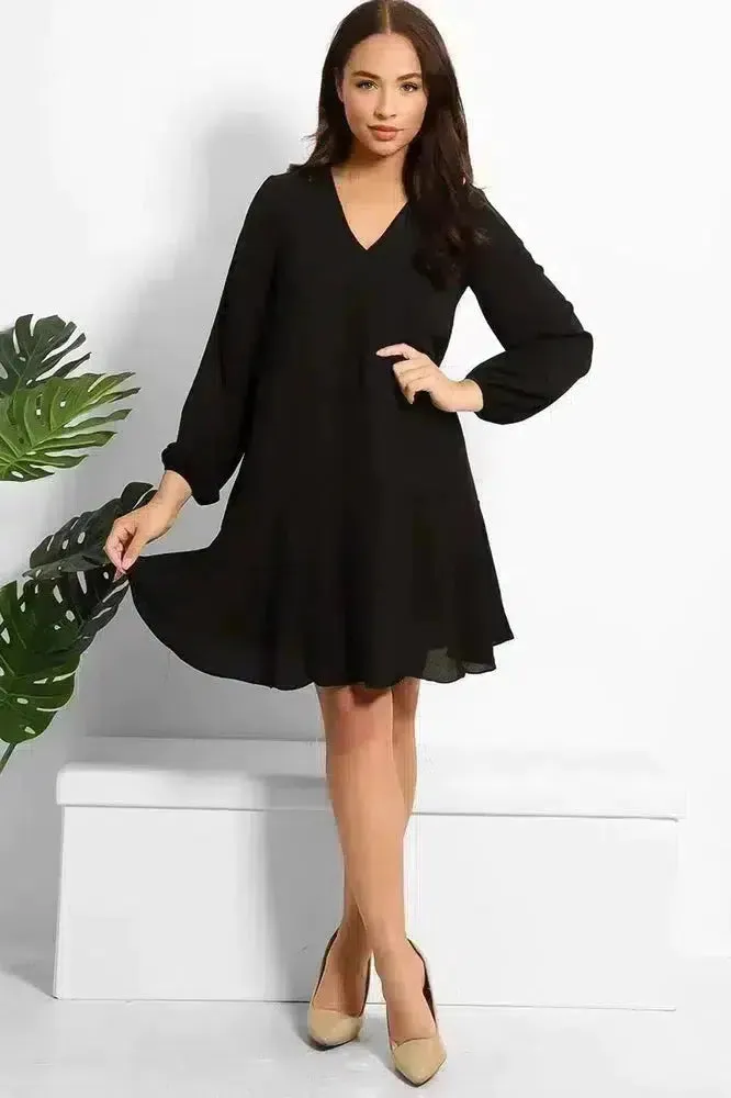 V-Neck Frilled Hem Swing Dress