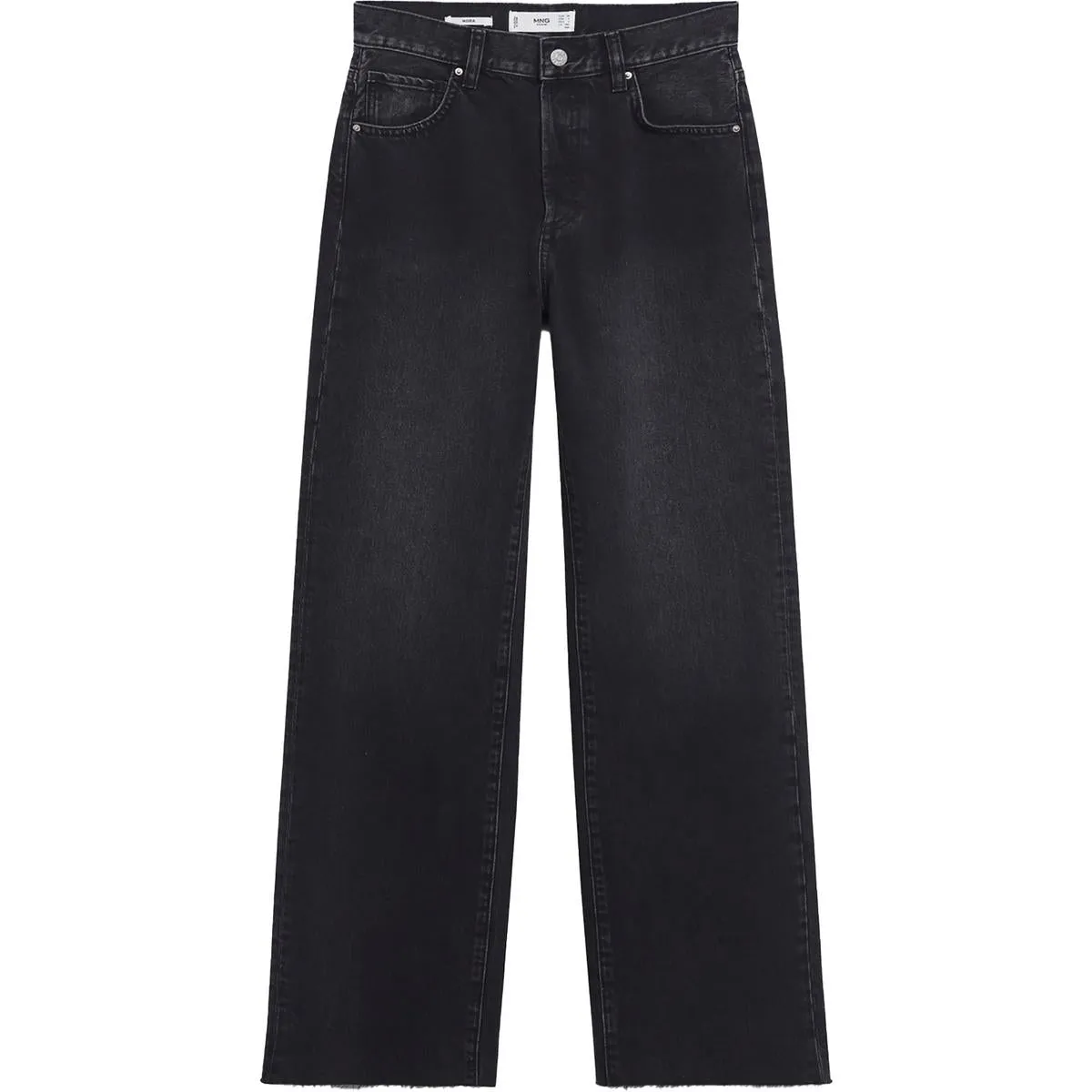 Womens High Rise Frayed Hem Wide Leg Jeans