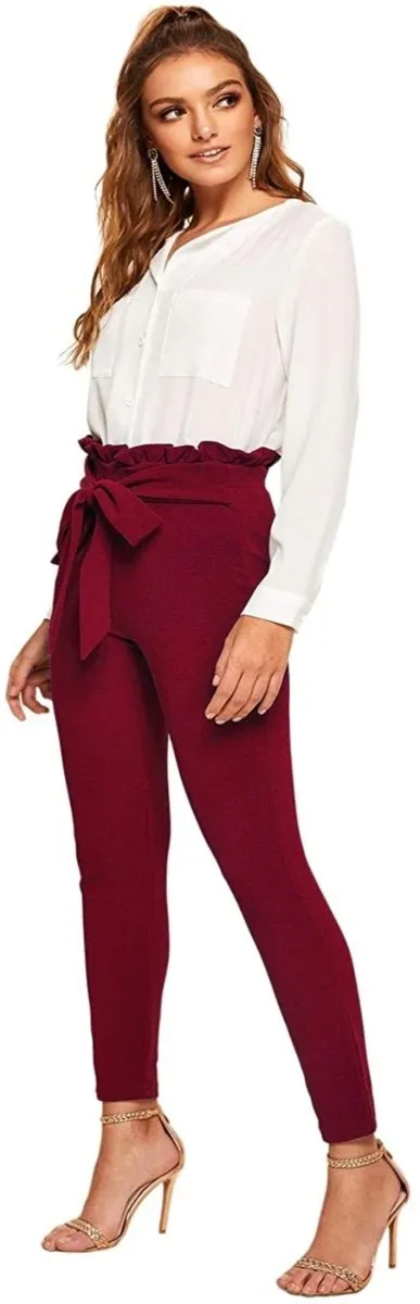 Women's Stretchy Workwear Office Skinny Pants with Belt