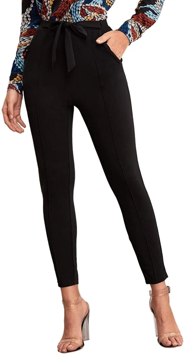 Women's Stretchy Workwear Office Skinny Pants with Belt