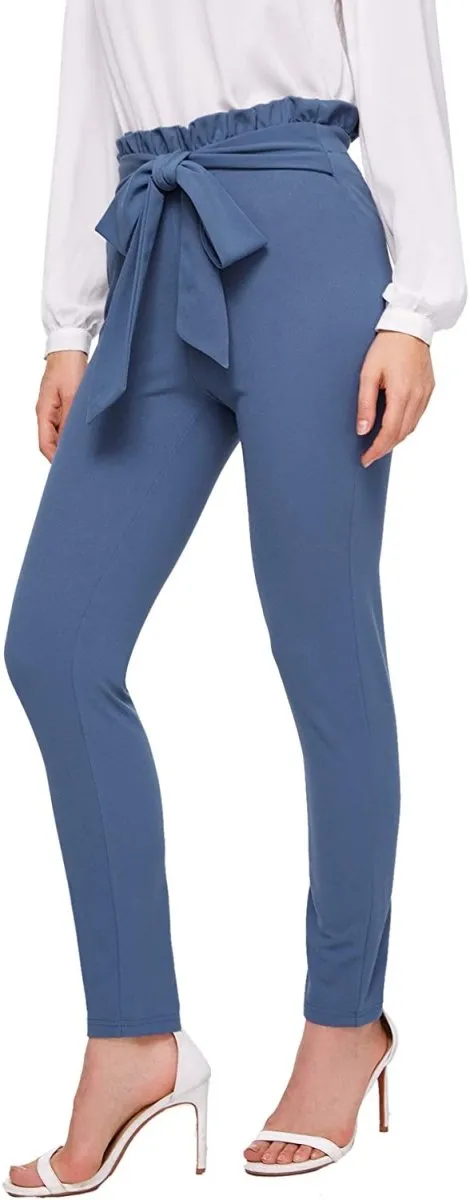 Women's Stretchy Workwear Office Skinny Pants with Belt