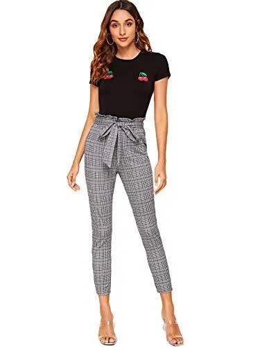 Women's Stretchy Workwear Office Skinny Pants with Belt