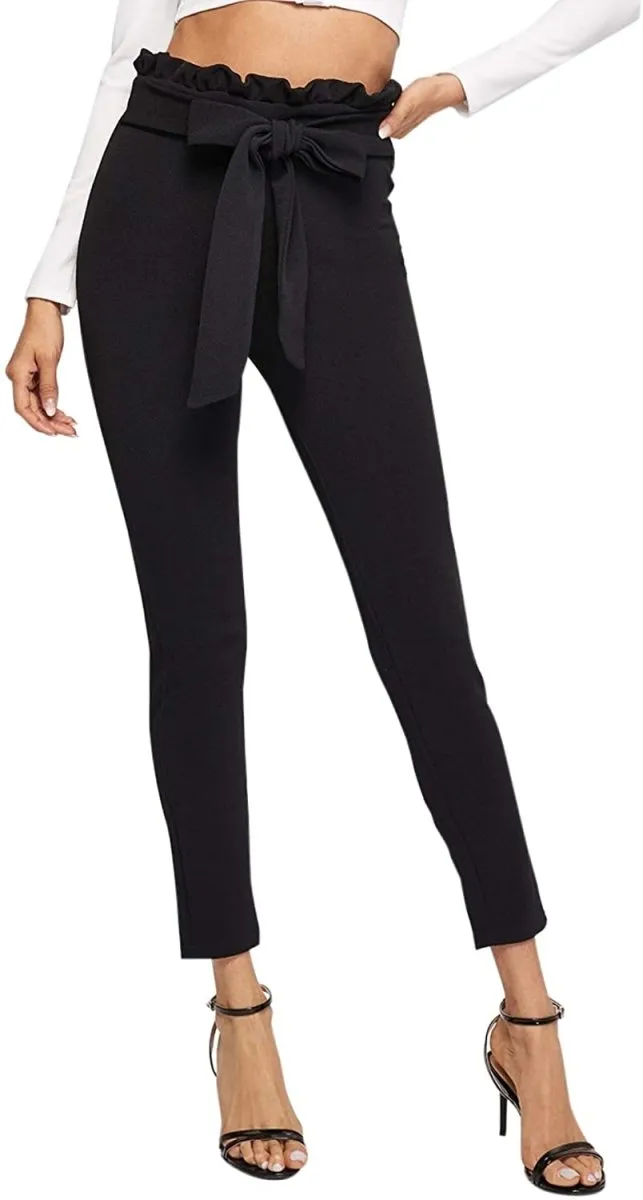 Women's Stretchy Workwear Office Skinny Pants with Belt