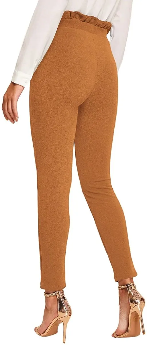 Women's Stretchy Workwear Office Skinny Pants with Belt