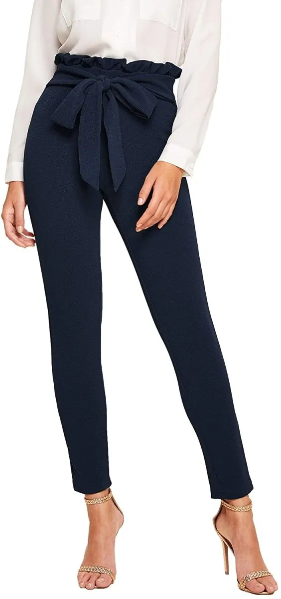 Women's Stretchy Workwear Office Skinny Pants with Belt