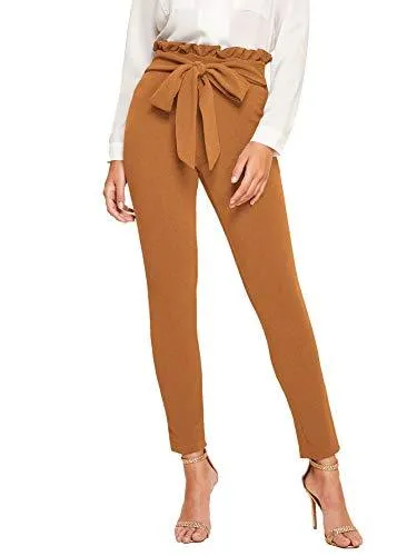 Women's Stretchy Workwear Office Skinny Pants with Belt