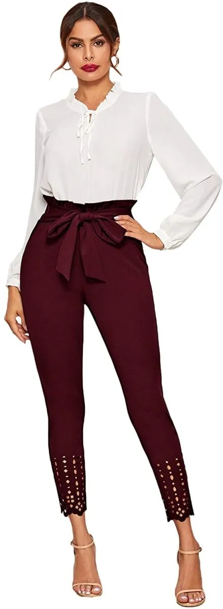 Women's Stretchy Workwear Office Skinny Pants with Belt