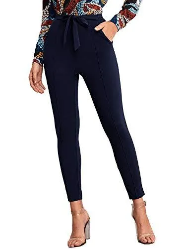 Women's Stretchy Workwear Office Skinny Pants with Belt