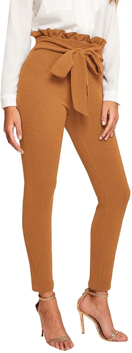 Women's Stretchy Workwear Office Skinny Pants with Belt