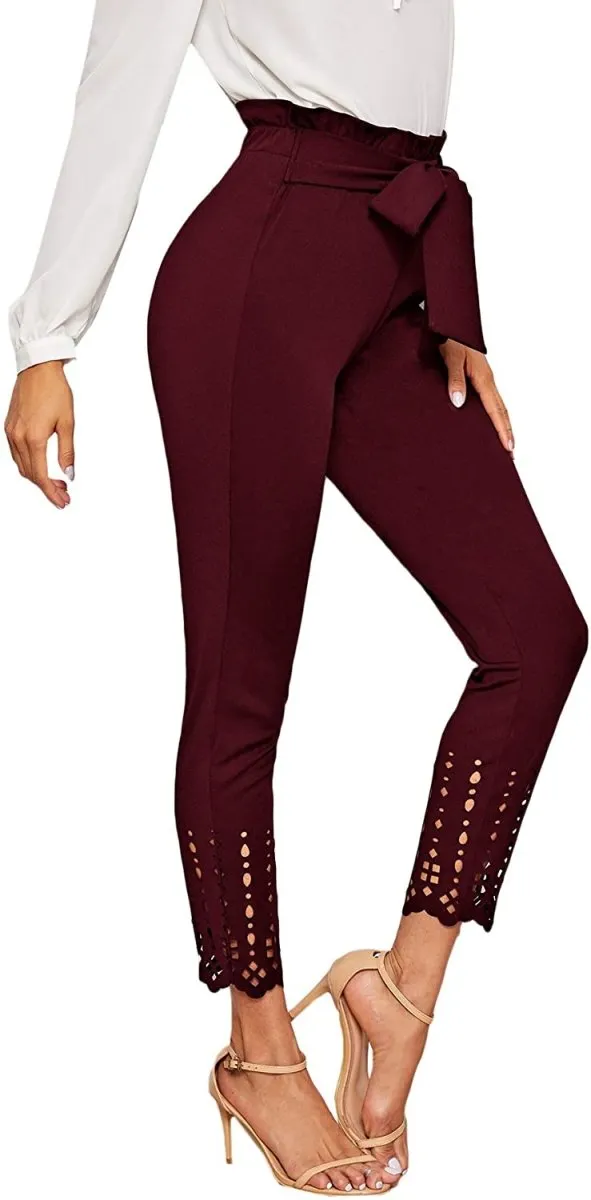 Women's Stretchy Workwear Office Skinny Pants with Belt