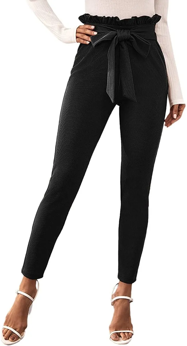 Women's Stretchy Workwear Office Skinny Pants with Belt