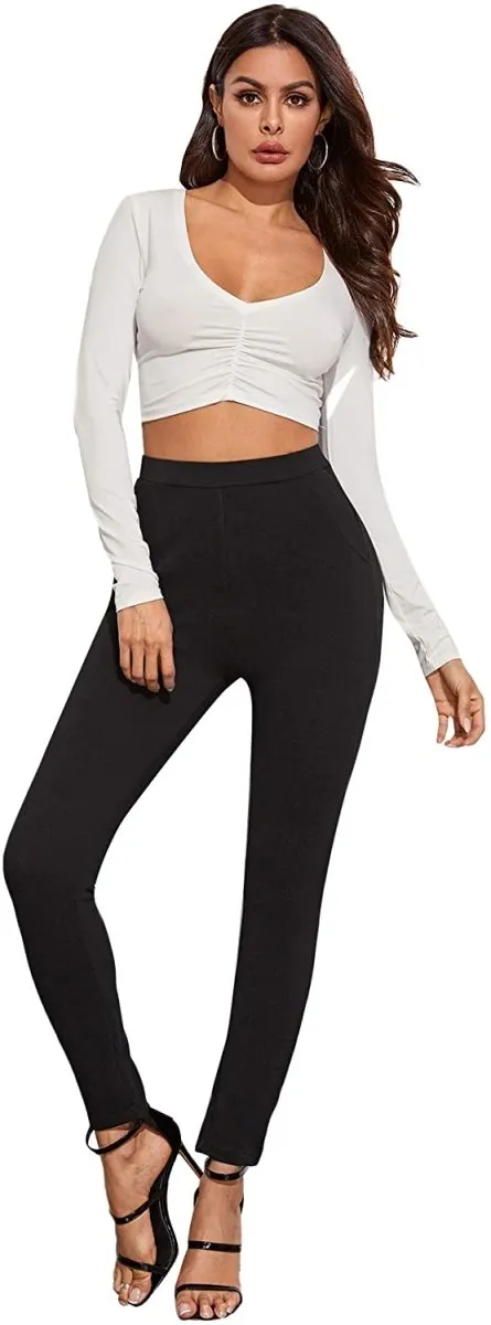 Women's Stretchy Workwear Office Skinny Pants with Belt