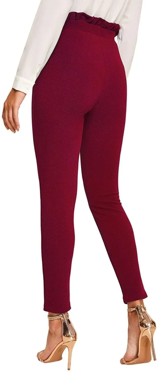 Women's Stretchy Workwear Office Skinny Pants with Belt