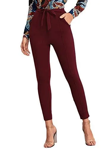 Women's Stretchy Workwear Office Skinny Pants with Belt