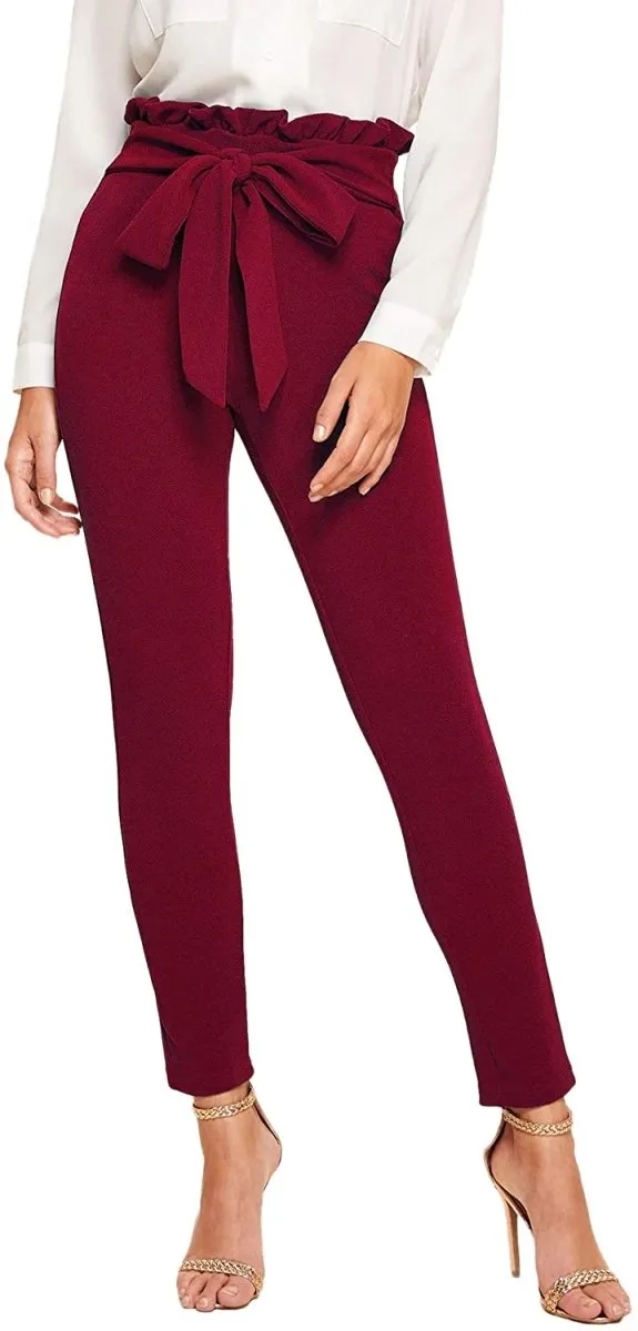 Women's Stretchy Workwear Office Skinny Pants with Belt