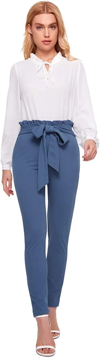 Women's Stretchy Workwear Office Skinny Pants with Belt