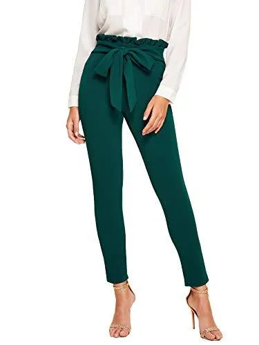 Women's Stretchy Workwear Office Skinny Pants with Belt